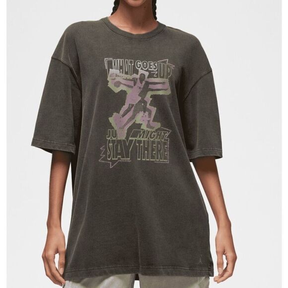 Air Jordan FD7208-010 Women's Sz M Black Heritage What Goes Up Oversized T-Shirt - Picture 9 of 9